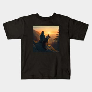 Mountain Hiking Sunset, Adventure Travel with My Dog Kids T-Shirt